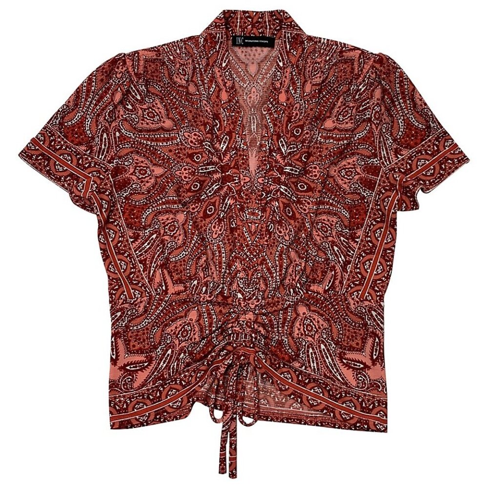 Paisley Printed Ruched Plungeneck Top